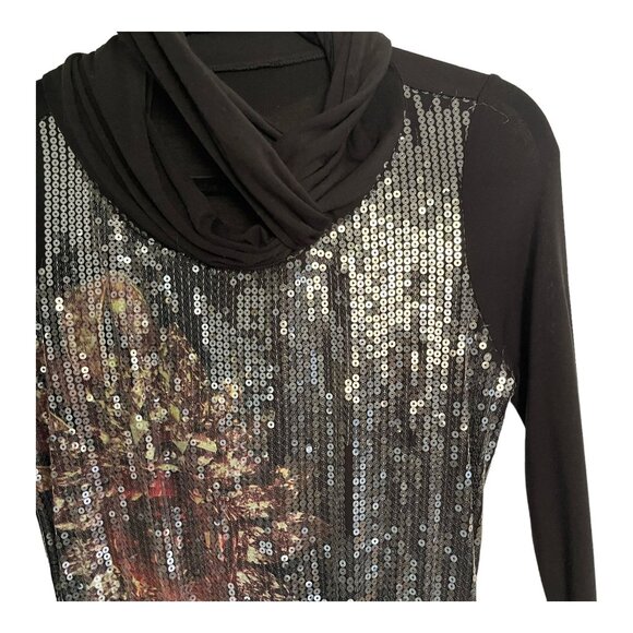Jil Sander Black Long Sleeve Sequin Mini Dress Size 8 Scarf Collar Italy READ - Picture 7 of 9
